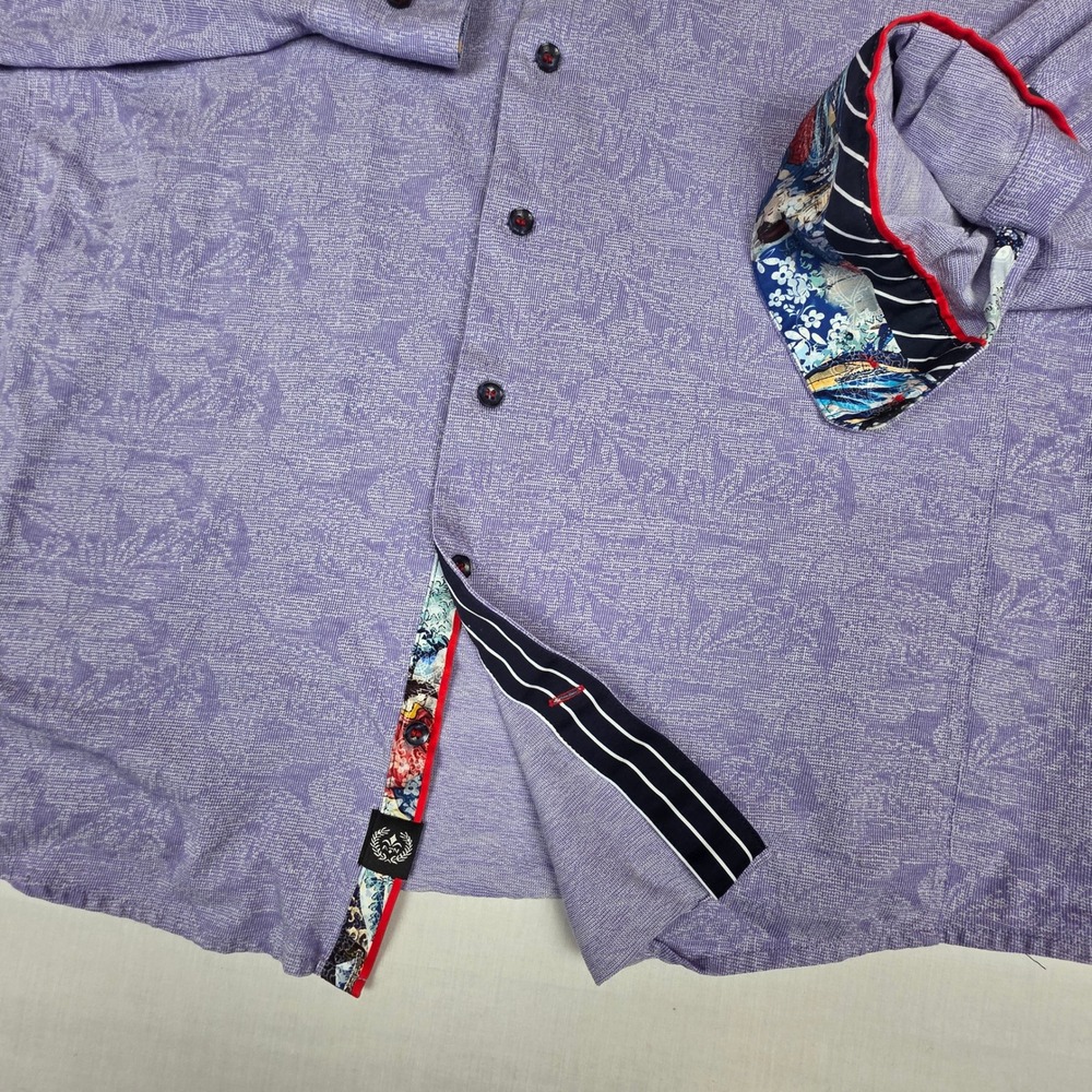 Au Noir Mercerized Cotton Button Down Shirt Mens 2XL Purple Floral Flip Cuffs - Picture 14 of 16